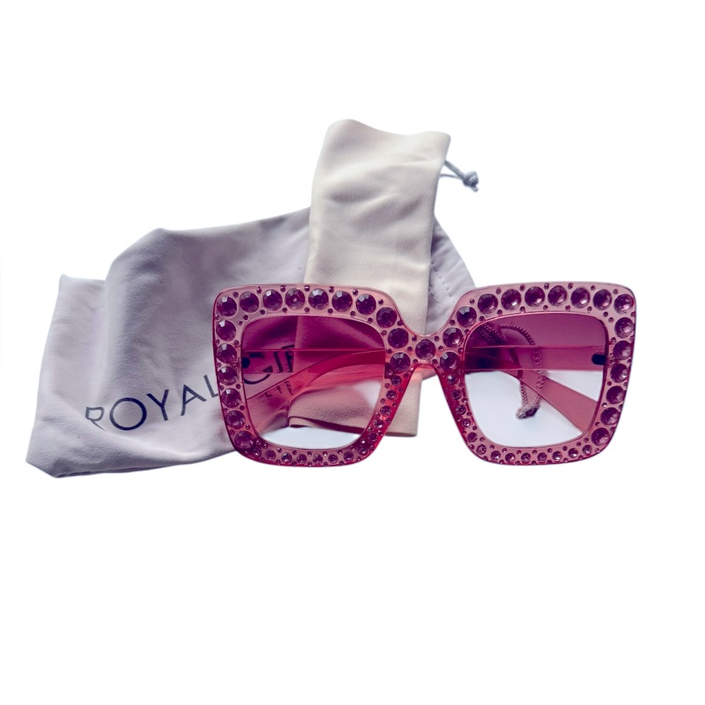 Royal Girl oversized square rhinestone sunglasses in pink. EUC. - Picture 5 of 7